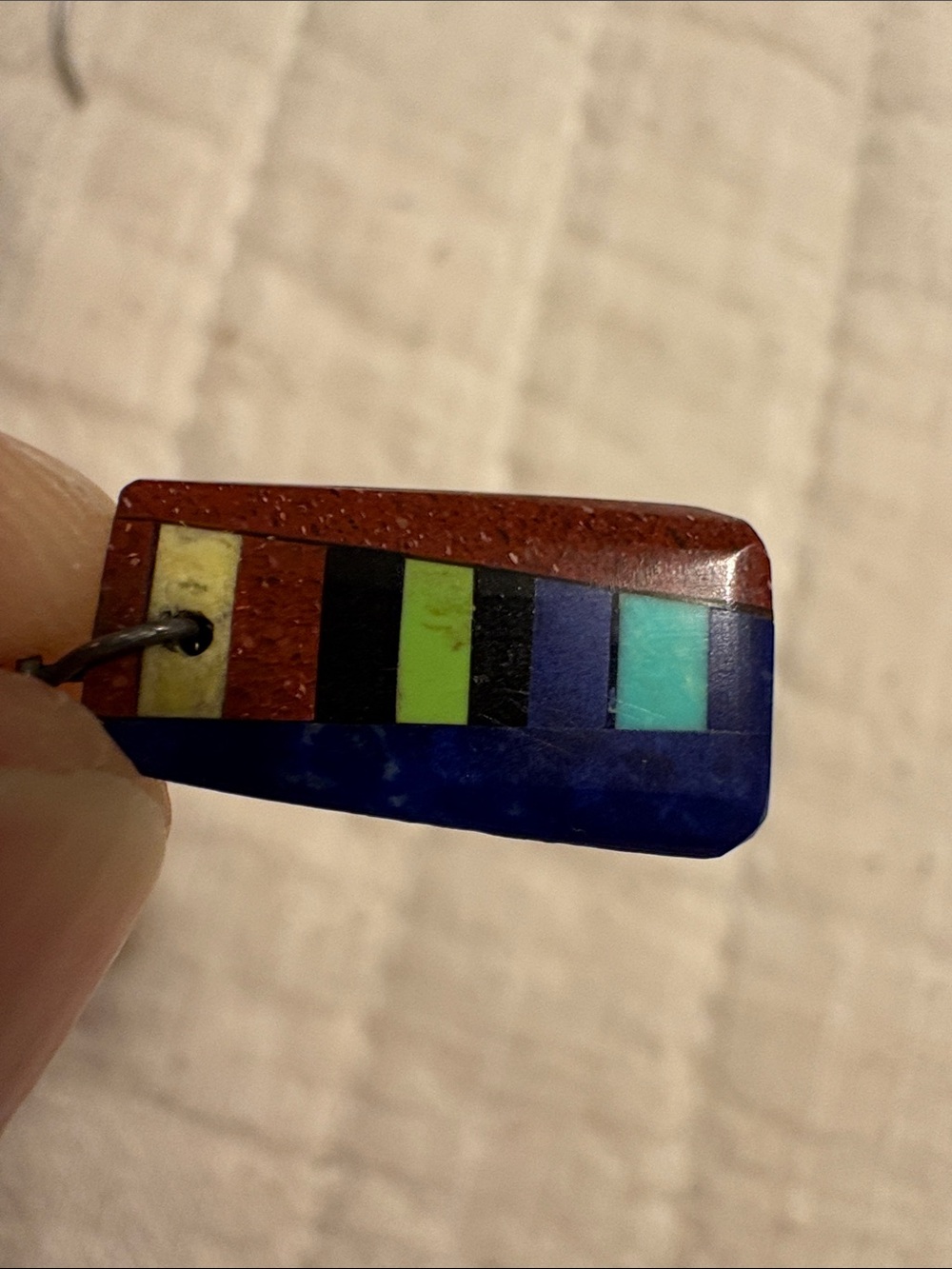 Blue Multi-Color Inlay Dangle Earrings - Picture 6 of 7